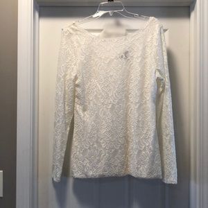 NWOT - WHBM cream lace deep v-back shirt.